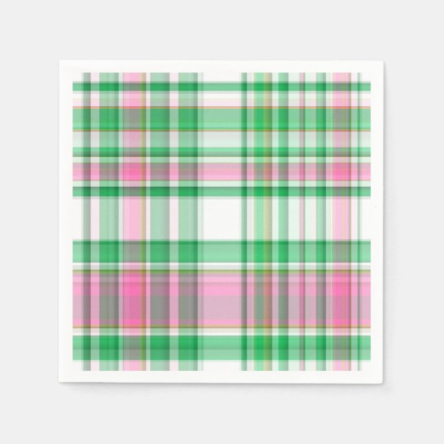 Smaragdgrön, het rosa, vit preppy Madras-karotruta Pappersservett (Framsidan)