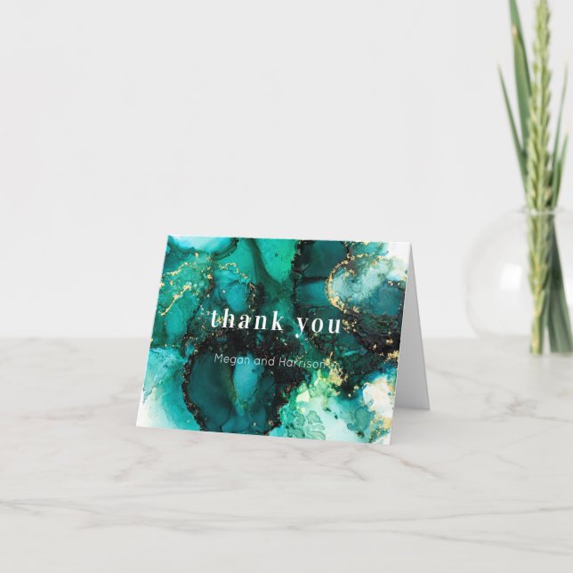 Smaragdgrön Juvelton Bröllop Tack Kort (Framsida)