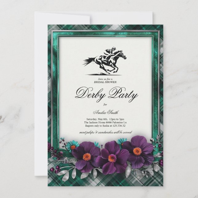 Smaragdgrön Kentucky Derby Bröllopsdusch-inbjudan Inbjudningar (Framsida)