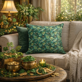 Smaragdgrön klöverblomma Mönster Kudde