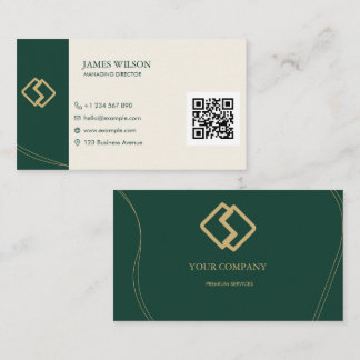 Smaragdgrön Kräm Guld Anpassad Logotyp QR Affärsko Visitkort