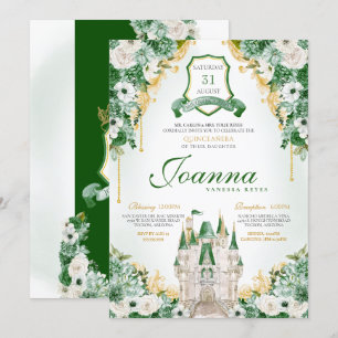 Smaragdgrön kunglig slott Prinsessa Quinceanera Inbjudningar