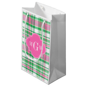 Smaragdgrön Ljusrosa Vit Preppy Madras Monogram