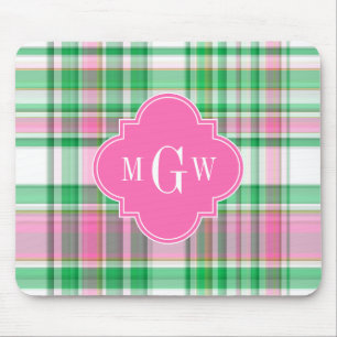 Smaragdgrön Ljusrosa Vit Preppy Madras Monogram Musmatta