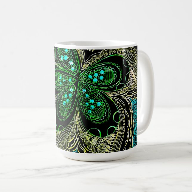 Smaragdgrön Mandala Blomma Dekorativ Konst Mugg (Framsida höger)