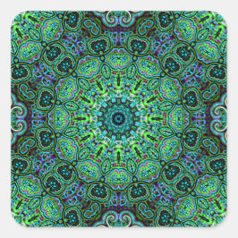 Smaragdgrön mandala-design fyrkantigt klistermärke