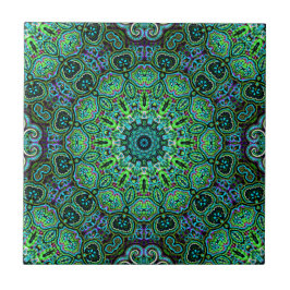 Smaragdgrön mandala-design kakelplatta