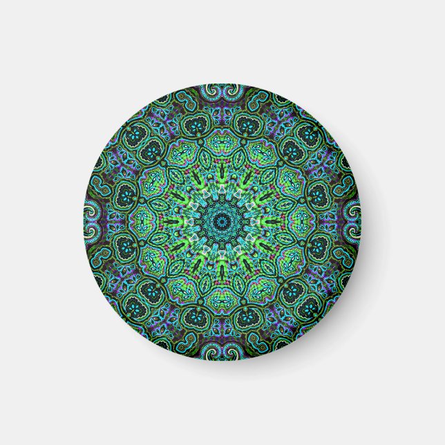 Smaragdgrön mandala-design magnet (Framsidan)