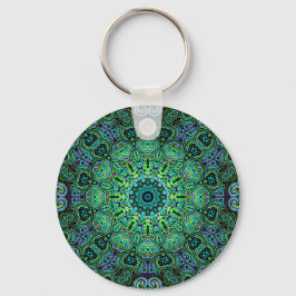 Smaragdgrön mandala-design nyckelring