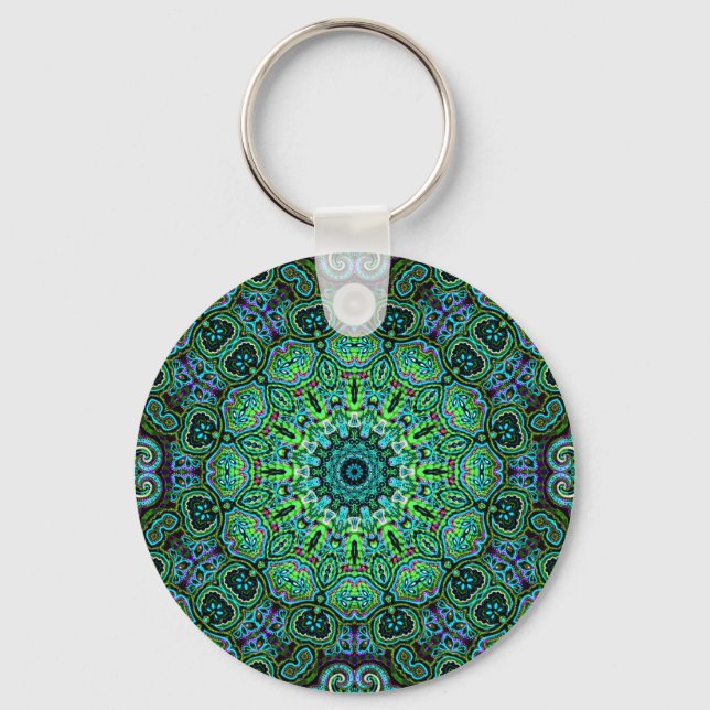 Smaragdgrön mandala-design nyckelring (Framsida)