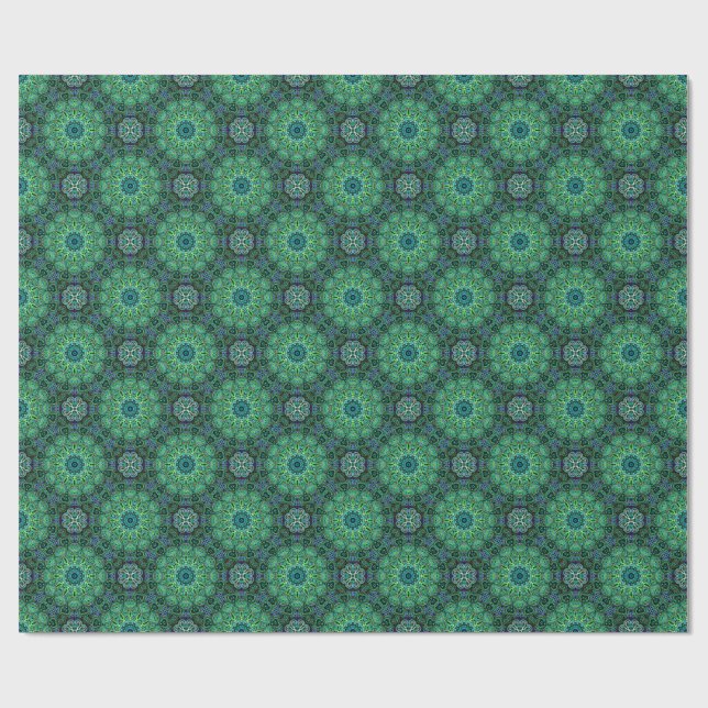 Smaragdgrön mandala-design presentpapper (Platt)