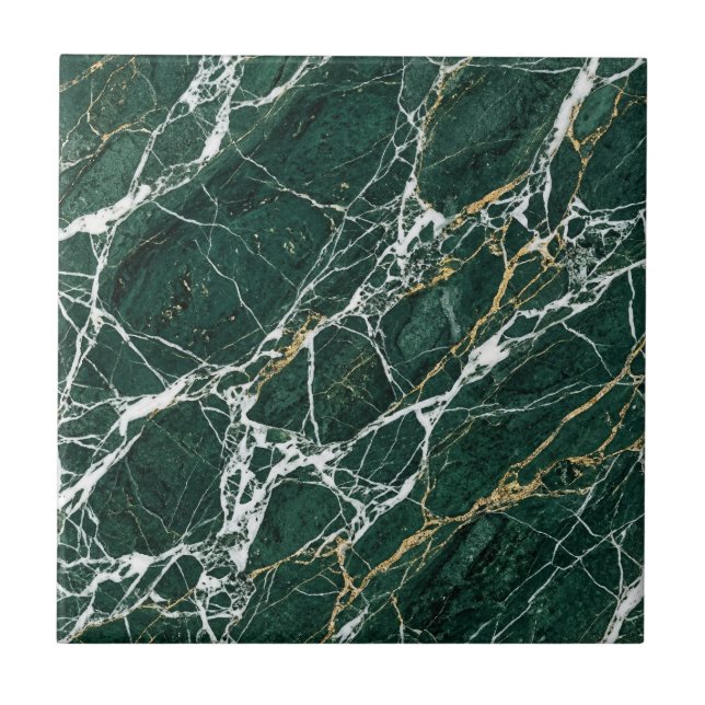 Smaragdgrön Marmor Elegant Guldådring Modern Kakelplatta (Framsidan)