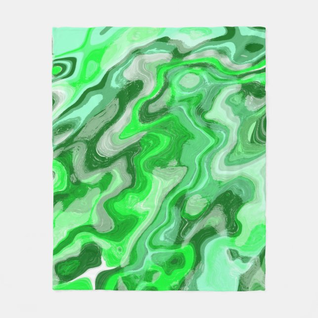 Smaragdgrön marmorerad textur Abstrakt flytande fä Fleecefilt (Framsidan)