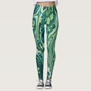 Smaragdgrön marmorflöde leggings