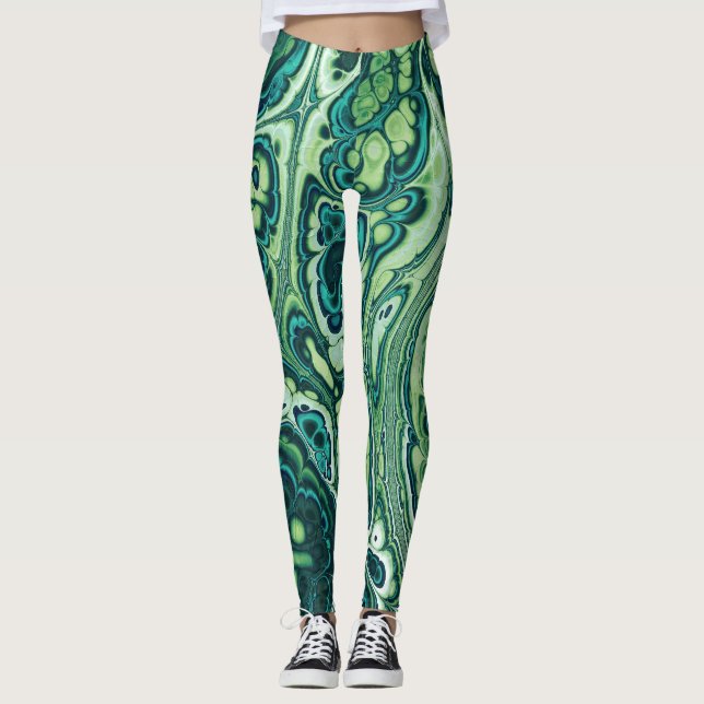 Smaragdgrön marmorflöde leggings (Framsida)