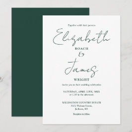 Smaragdgrön minimalistisk elegant bröllopsskrift inbjudningar