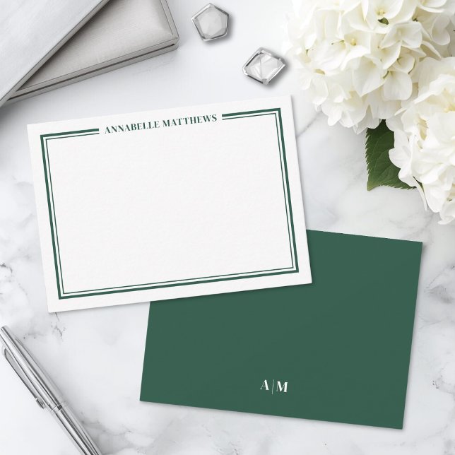 Smaragdgrön minimalistisk namnmonogram anteckningskort (Emerald Green Minimalist Name Monogram Note Card )