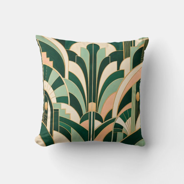 Smaragdgrön Mint Art Deco-geometri Kudde (Framsida)