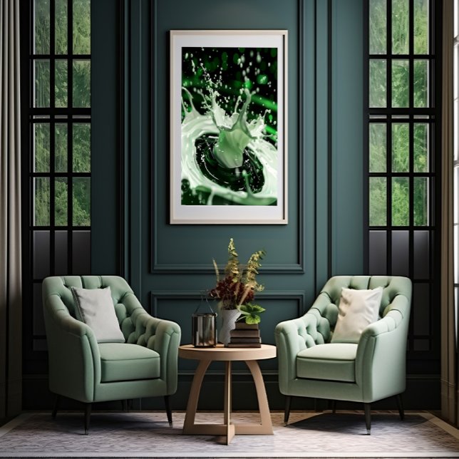 Smaragdgrön mjölksprut konstaffisch poster (Bring elegance to your space with this stunning green abstract artwork.)