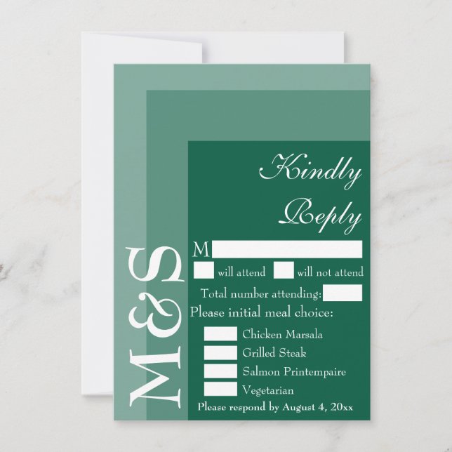 Smaragdgrön modern initial bröllop RSVP-kort Tack Kort (Framsida)