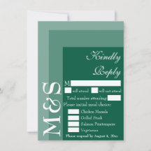 Smaragdgrön modern initial bröllop RSVP-kort