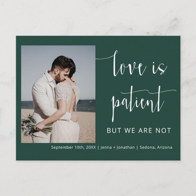 Smaragdgrön Modern Minimalistisk Foto-Elopement Vykort (Framsida)