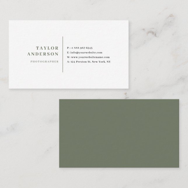 Smaragdgrön Modern Serif-typografi Minimalistisk Visitkort (Fram/baksida)