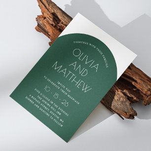 Smaragdgrön modern typografi valvbröllop + QR Inbjudningar