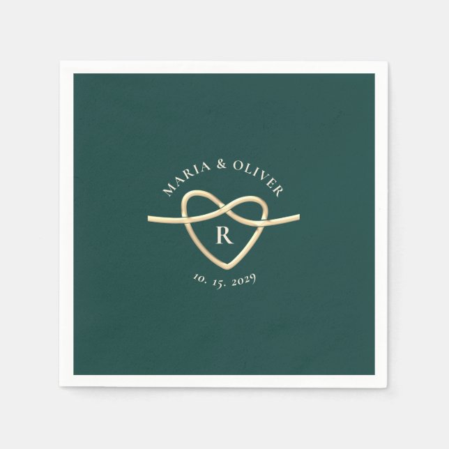 Smaragdgrön Monogram Bröllop Pappersservett (Framsidan)