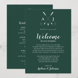 Smaragdgrön Monogram Golf Bröllskap Välkomsthälsni Inbjudningar