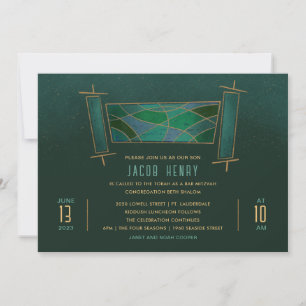 Smaragdgrön mosaik Torahrulle Bar/Bat Mitzvah Inbjudningar