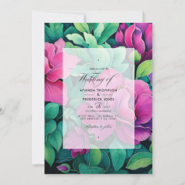 Smaragdgrön och fuchsia blomsterbröllop inbjudningar