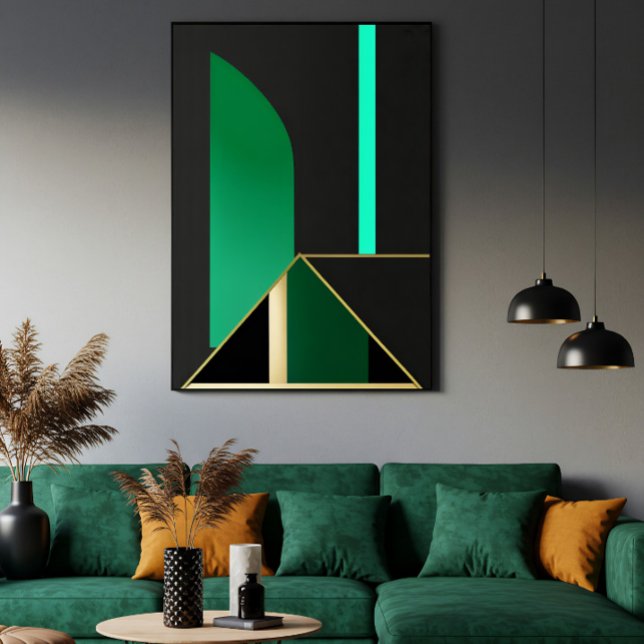 Smaragdgrön och guld Art Deco Geometrisk Abstrakt Poster (Skapare uppladdad)