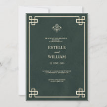 Smaragdgrön och guld elegant bröllopsinbjudan