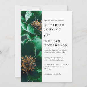Smaragdgrön och guld modern blomsterfotografi bröl inbjudningar