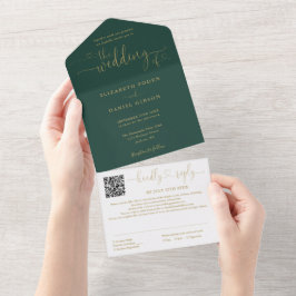 Smaragdgrön Och Guld Script QR-kod Bröllop