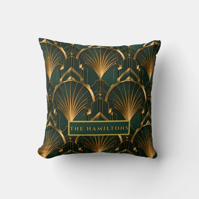Smaragdgrön och guldbeläggd lyx Art Deco väggklock Kudde (Framsida)