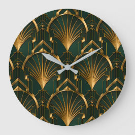 Smaragdgrön och guldbeläggd lyx Art Deco väggklock Stor Klocka