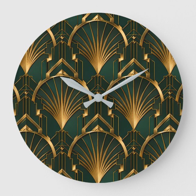 Smaragdgrön och guldbeläggd lyx Art Deco väggklock Stor Klocka (Framsida)