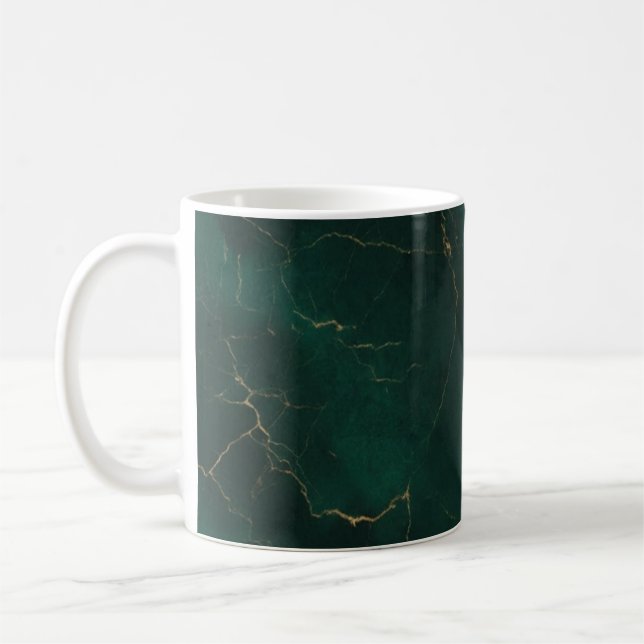 Smaragdgrön och guldmarmorerad lyxig textur kaffemugg (Vänster)