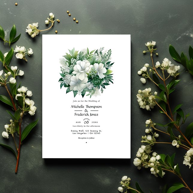 Smaragdgrön och Silver Blommig Bröllop Inbjudningar (Skapare uppladdad)