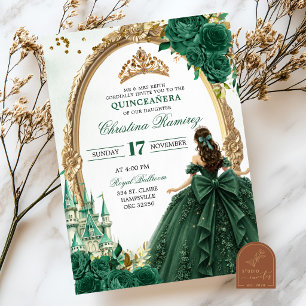Smaragdgrön Prinsessa Sagolik Quinceanera Inbjudningar