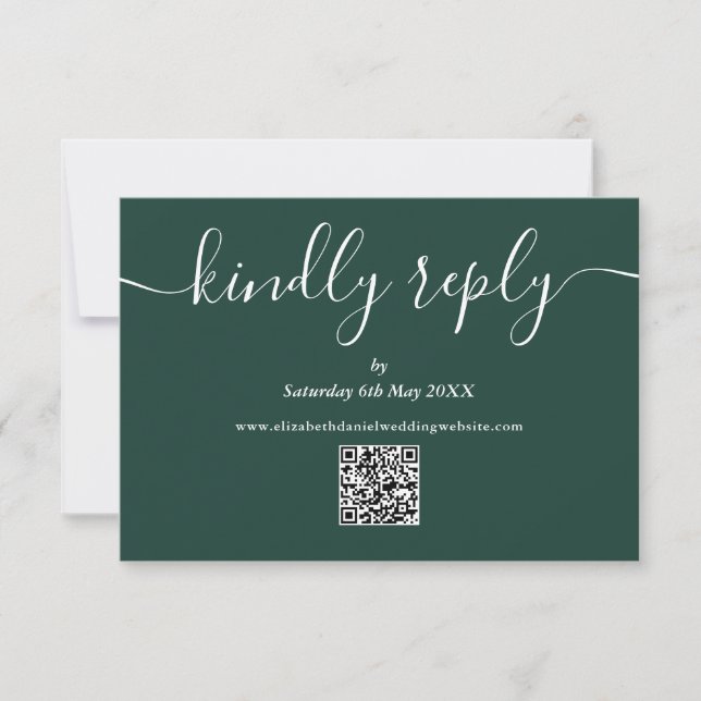 Smaragdgrön QR-kod Elegant skript Vänligen svara OSA Kort (Framsida)