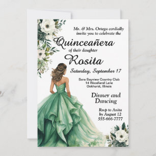 Smaragdgrön Quinceanera-inbjudan Inbjudningar