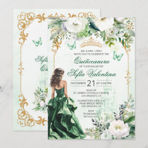 Smaragdgrön Quinceañera-inbjudan Inbjudningar