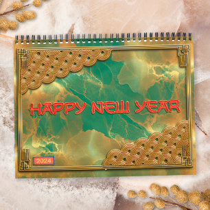 Smaragdgrön Röd Guld 12 kinesiska stjärntecken Kalender