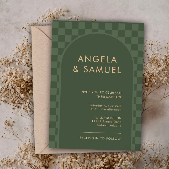 Smaragdgrön rutig modern bröllopsinbjudan inbjudningar (Skapare uppladdad)