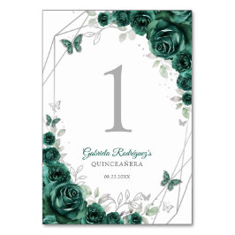 Smaragdgrön Silver Blommig Quinceanera Bordsnummer