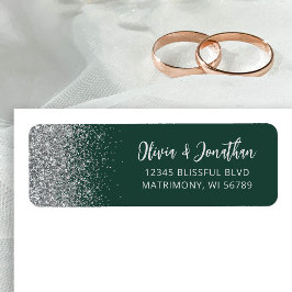 Smaragdgrön silverglitter bröllopsadress returadress etikett