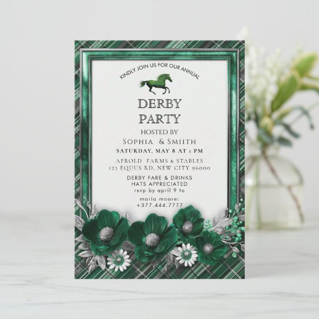 Smaragdgrön Silverhäst Derbyfest Inbjudan (Stående Fram)